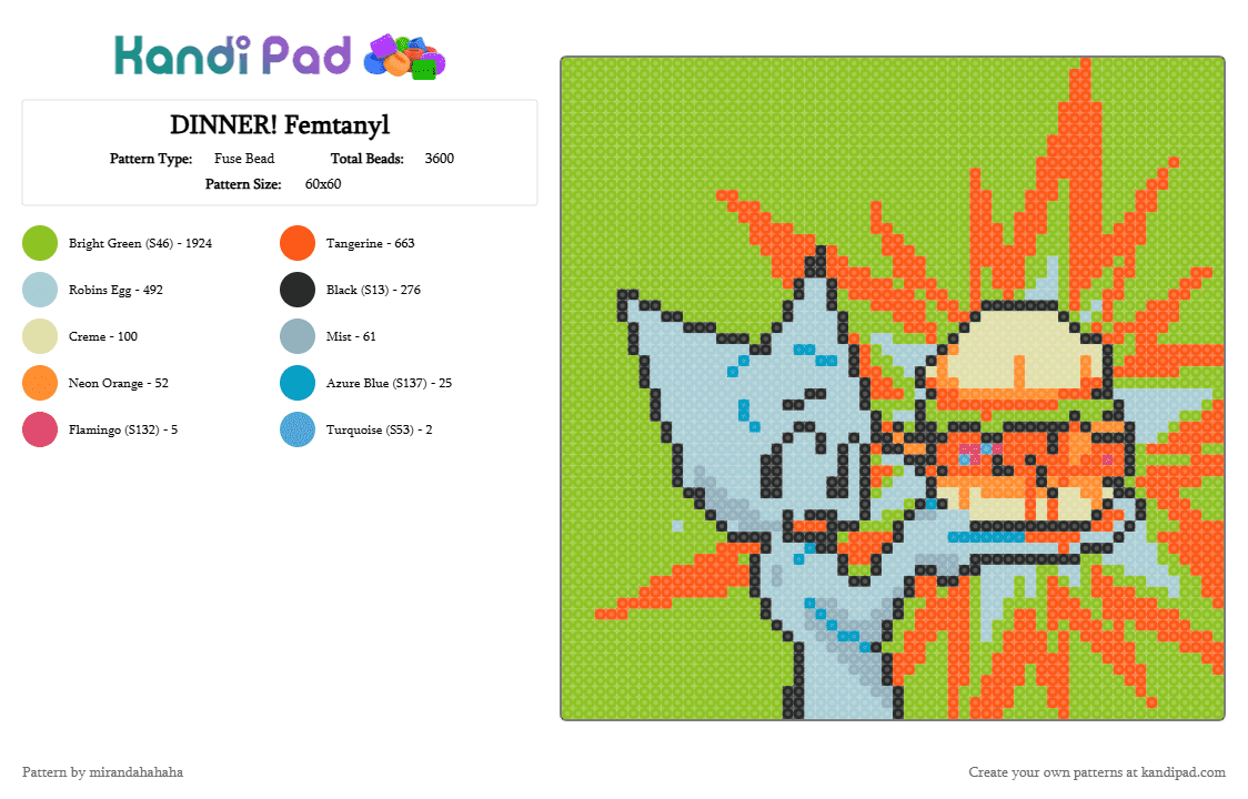 DINNER! Femtanyl - Fuse Bead Pattern by mirandahahaha on Kandi Pad - orange,green
