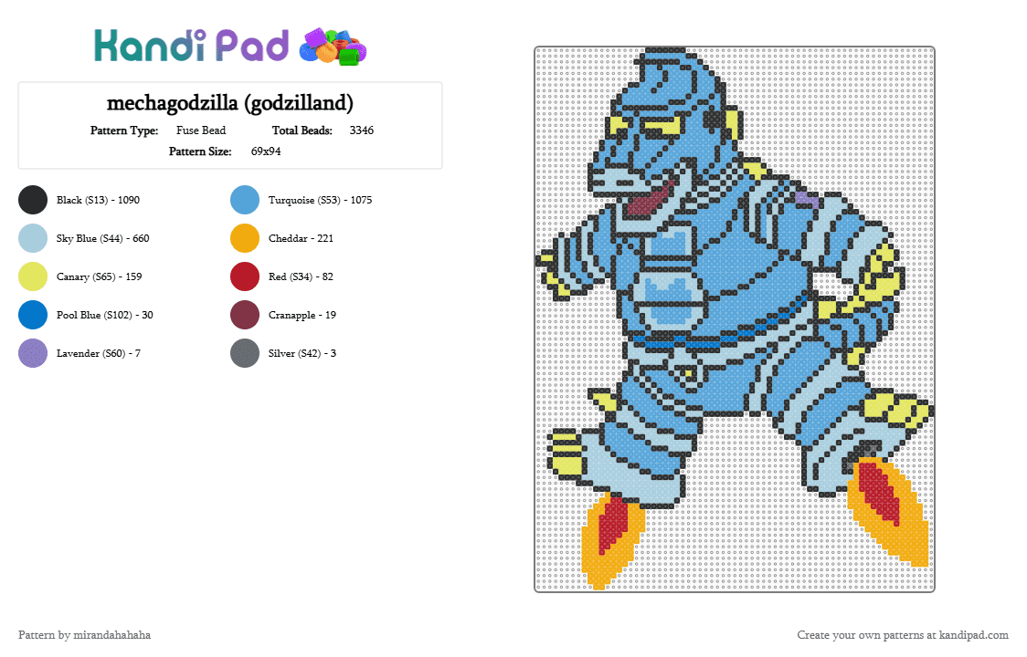 mechagodzilla (godzilland) - Fuse Bead Pattern by mirandahahaha on Kandi Pad - light blue
