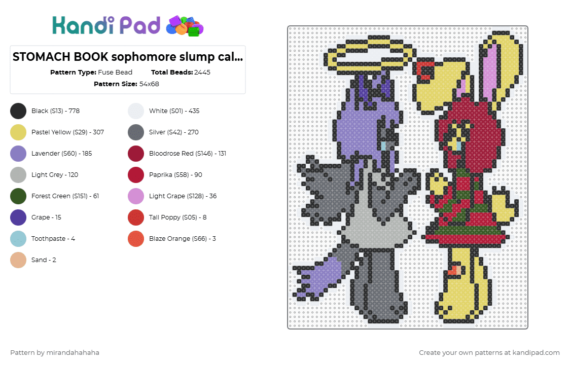 STOMACH BOOK sophomore slump callithump (hard version) - Fuse Bead Pattern by mirandahahaha on Kandi Pad - yellow,gray,pink,red