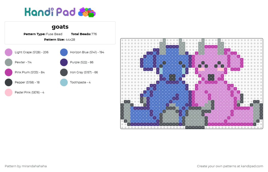 goats - Fuse Bead Pattern by mirandahahaha on Kandi Pad - pink,purple,blue