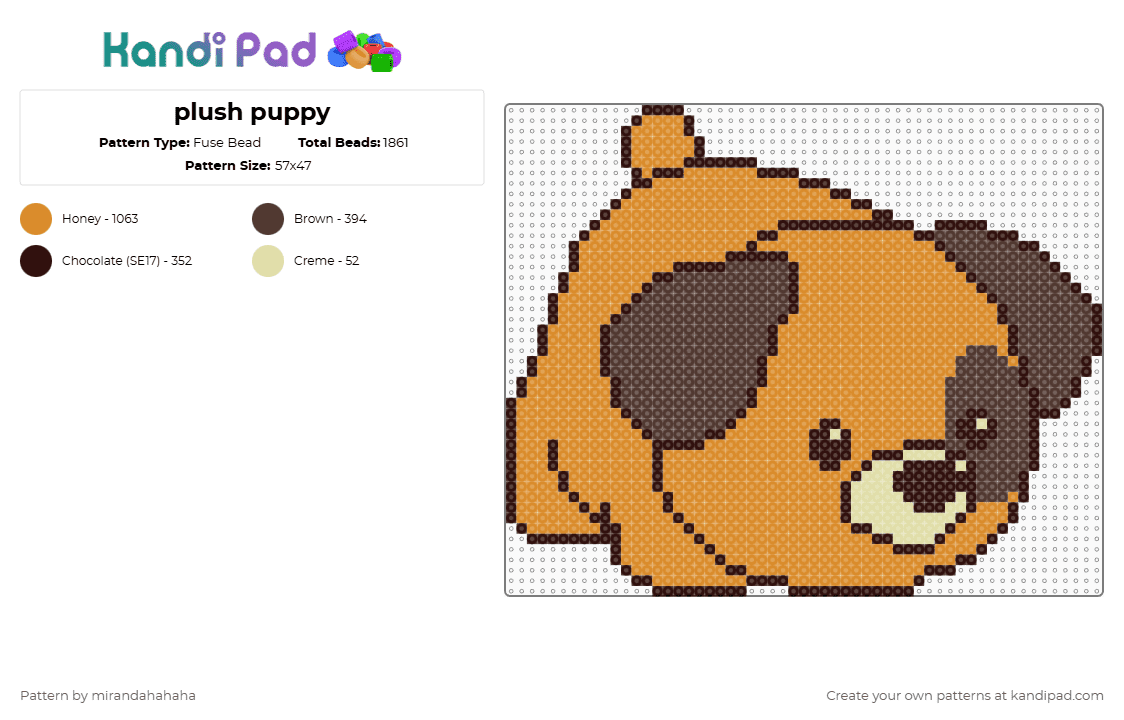 plush puppy - Fuse Bead Pattern by mirandahahaha on Kandi Pad - brown,orange