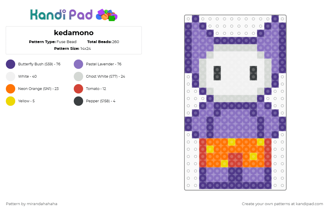 kedamono - Fuse Bead Pattern by mirandahahaha on Kandi Pad - purple,blue