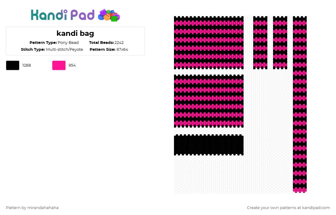 kandi bag - Pony Bead Pattern by mirandahahaha on Kandi Pad - black,pink