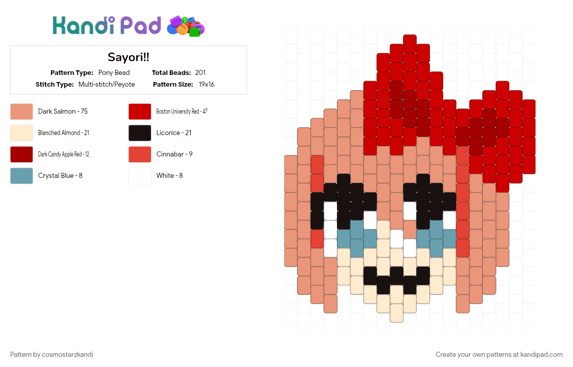 Sayori!! - Pony Bead Pattern by cosmostarzkandi on Kandi Pad - doki doki literature club, orange, red, sayori, video game character