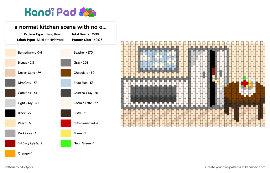 a normal kitchen scene with no one in the fridge!! - Pony Bead Pattern by b1llc1ph3r on Kandi Pad - beige, brown, gray