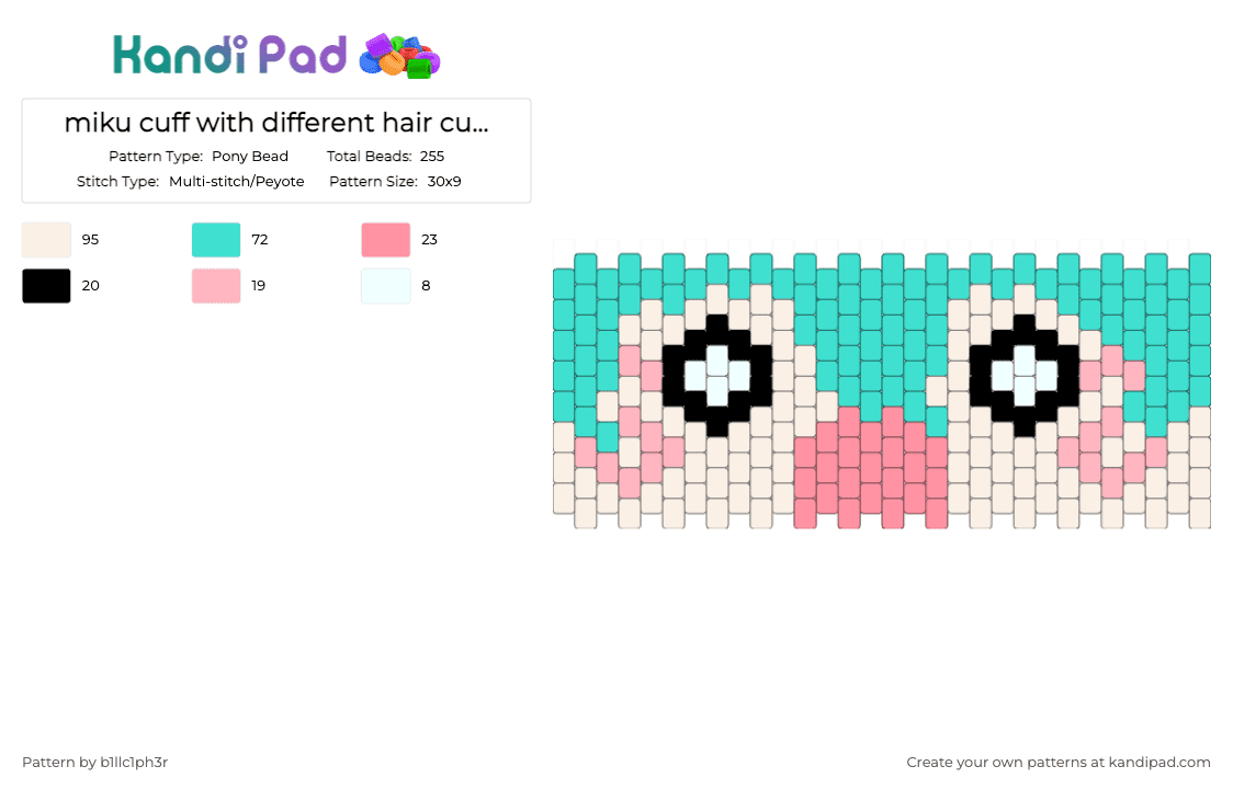 miku cuff with different hair cuz i wanna see how it looks - Pony Bead Pattern by b1llc1ph3r on Kandi Pad - pink,light blue
