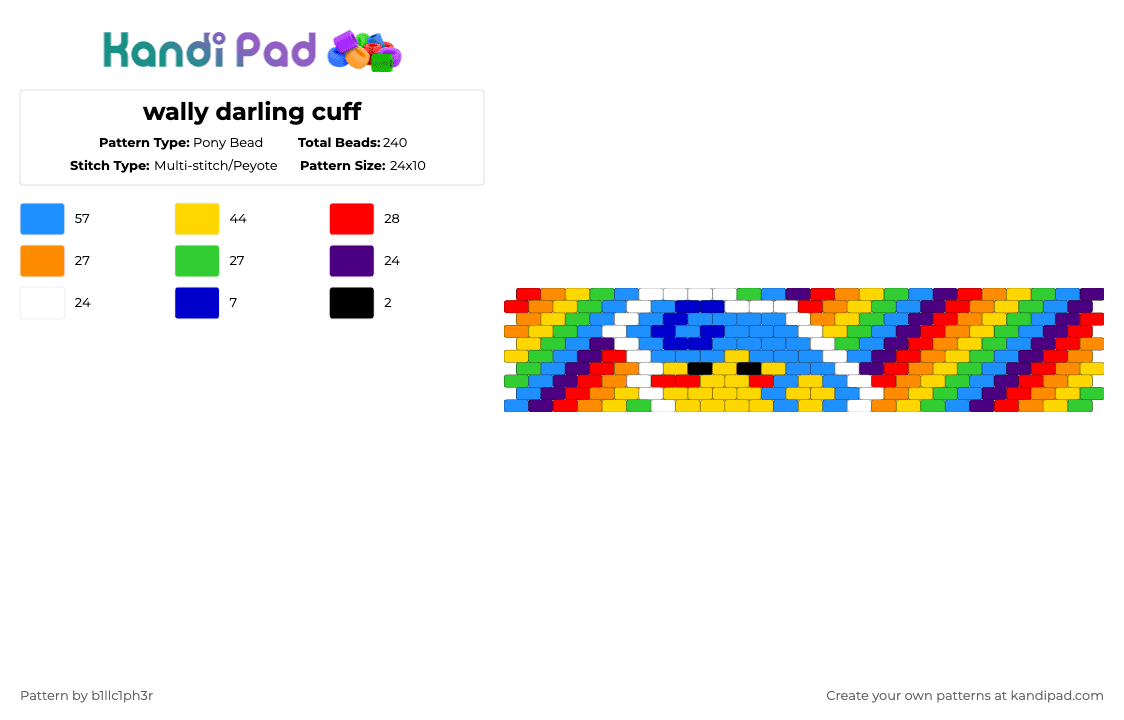 wally darling cuff - Pony Bead Pattern by b1llc1ph3r on Kandi Pad - light blue,yellow