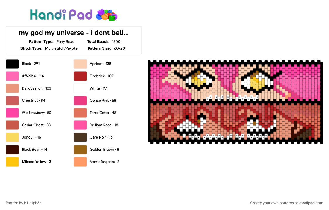 my god my universe - i dont believe in god anymore mizi panel (mizi alnst) - Pony Bead Pattern by b1llc1ph3r on Kandi Pad - beige, orange, pink, red