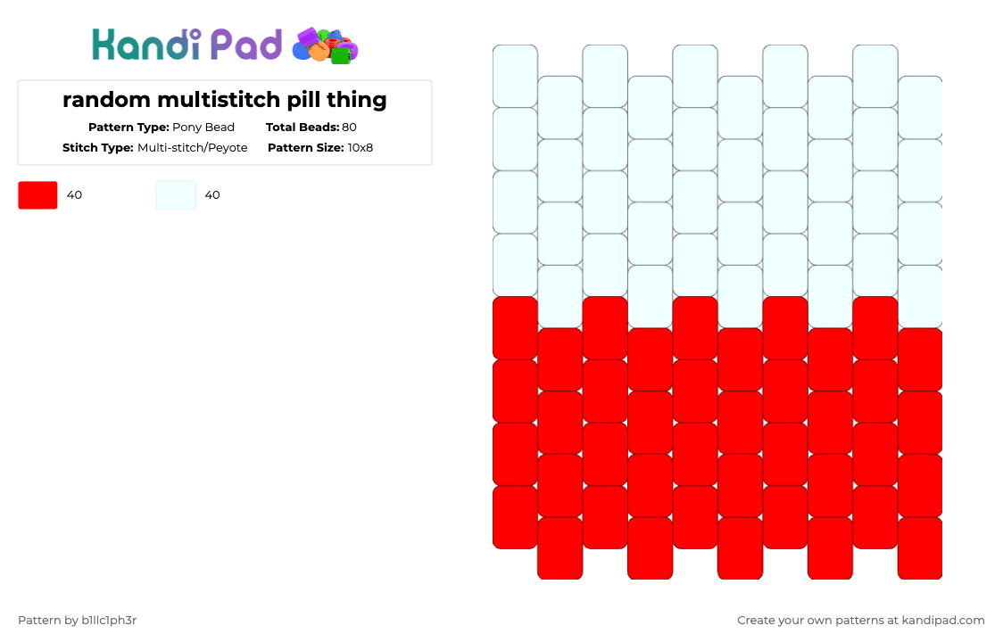 random multistitch pill thing - Pony Bead Pattern by b1llc1ph3r on Kandi Pad - red, white