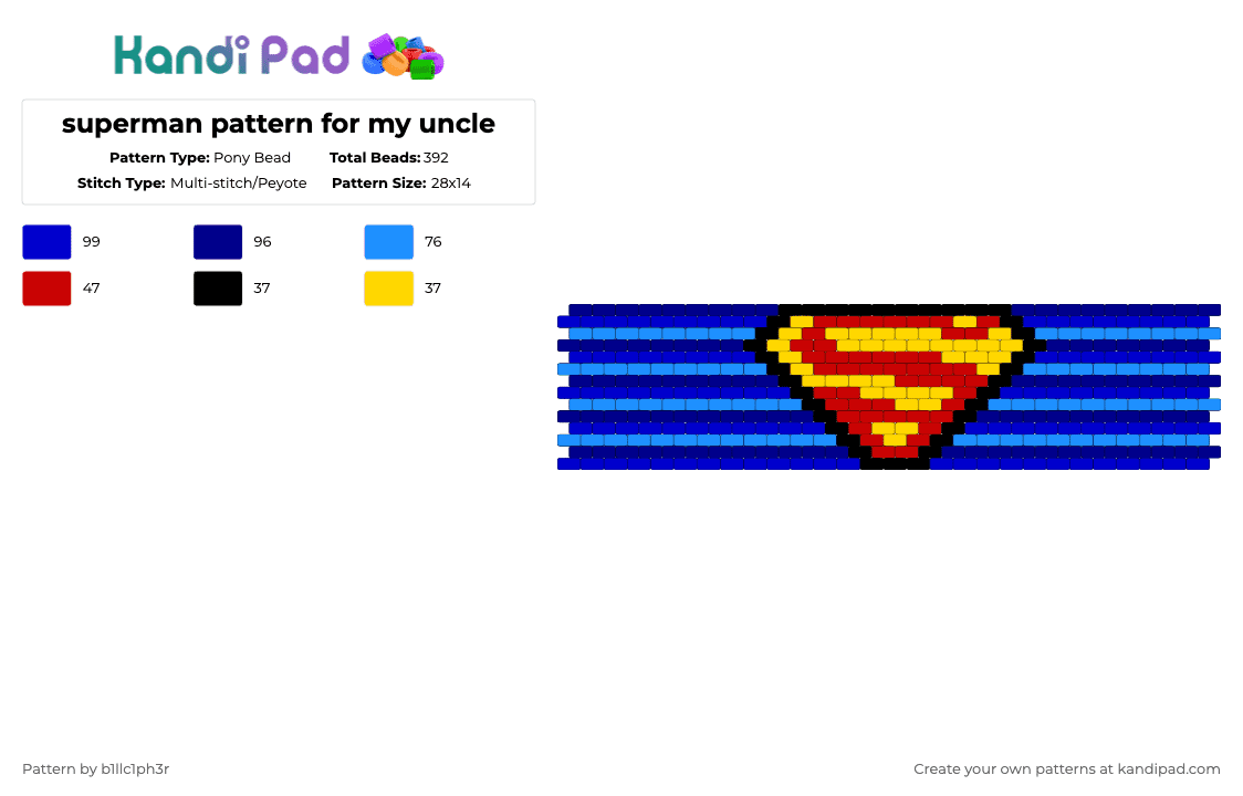 superman pattern for my uncle - Pony Bead Pattern by b1llc1ph3r on Kandi Pad - purple