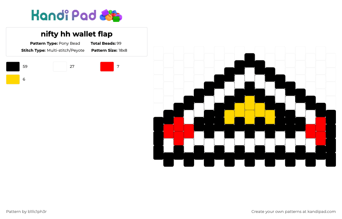 nifty hh wallet flap - Pony Bead Pattern by b1llc1ph3r on Kandi Pad - black,white,red,yellow