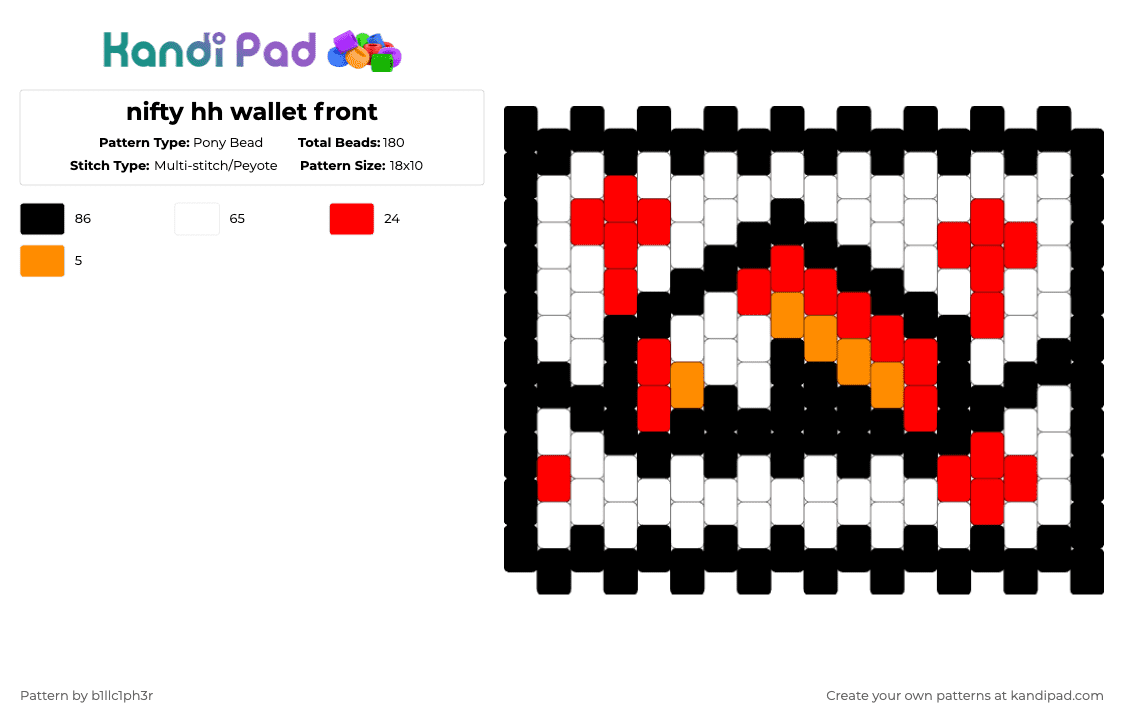 nifty hh wallet front - Pony Bead Pattern by b1llc1ph3r on Kandi Pad - white,red
