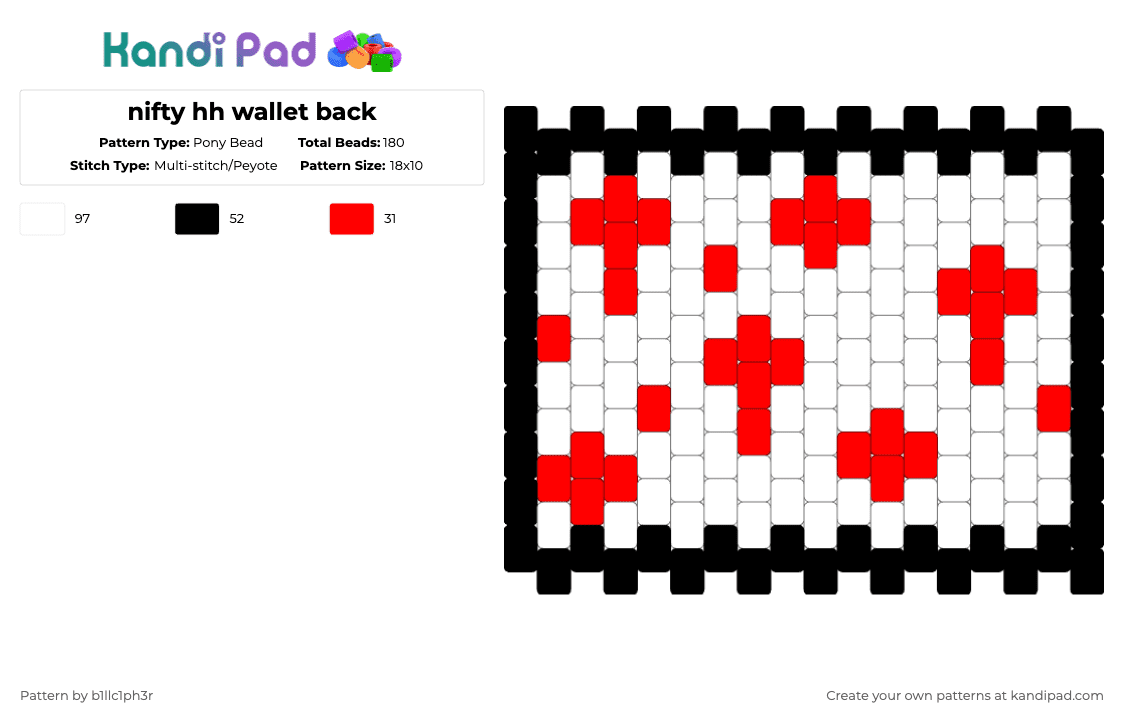 nifty hh wallet back - Pony Bead Pattern by b1llc1ph3r on Kandi Pad - white