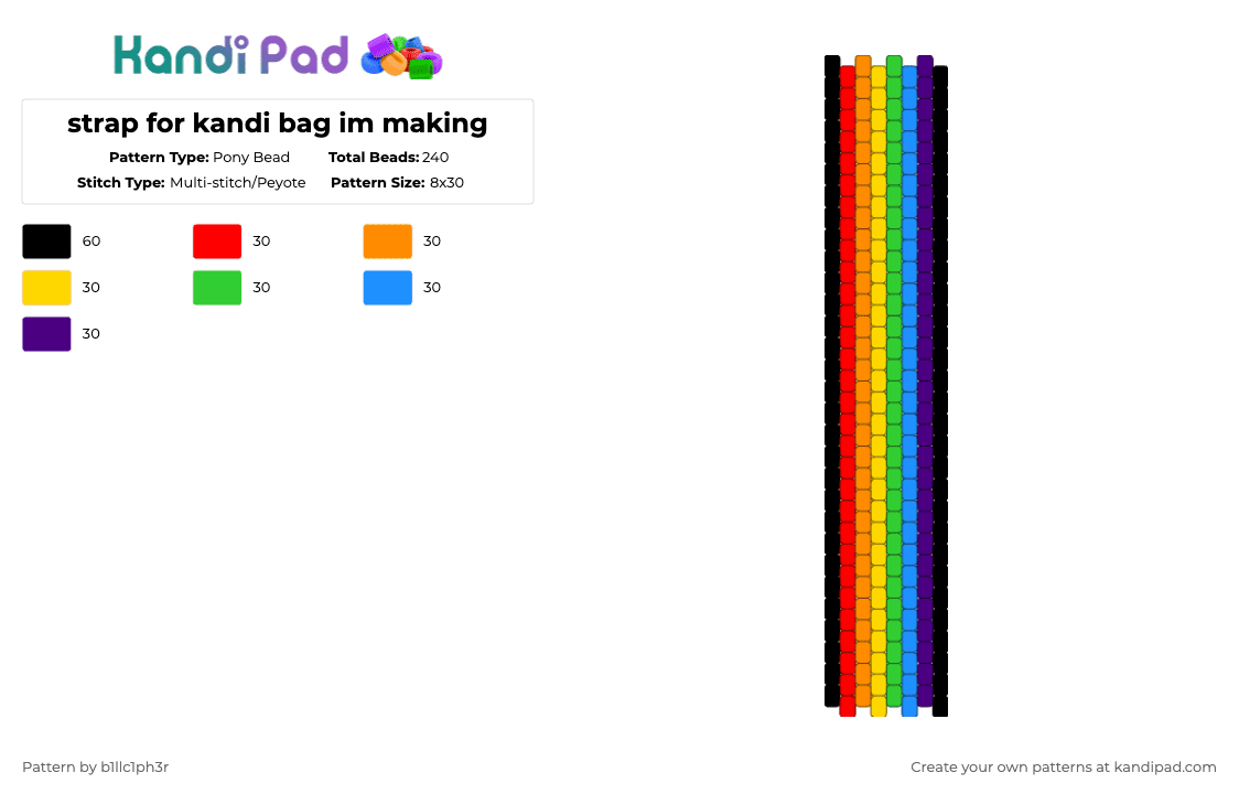strap for kandi bag im making - Pony Bead Pattern by b1llc1ph3r on Kandi Pad - orange,green,purple,colorful