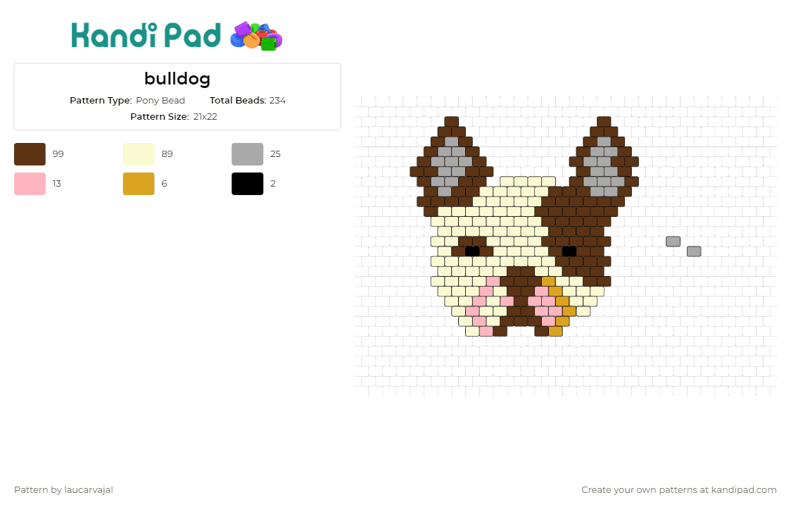 bulldog - Pony Bead Pattern by laucarvajal on Kandi Pad - bulldog,frenchie,dog,animal,charming,beloved,canine,companion,lovers,adore,brown,beige