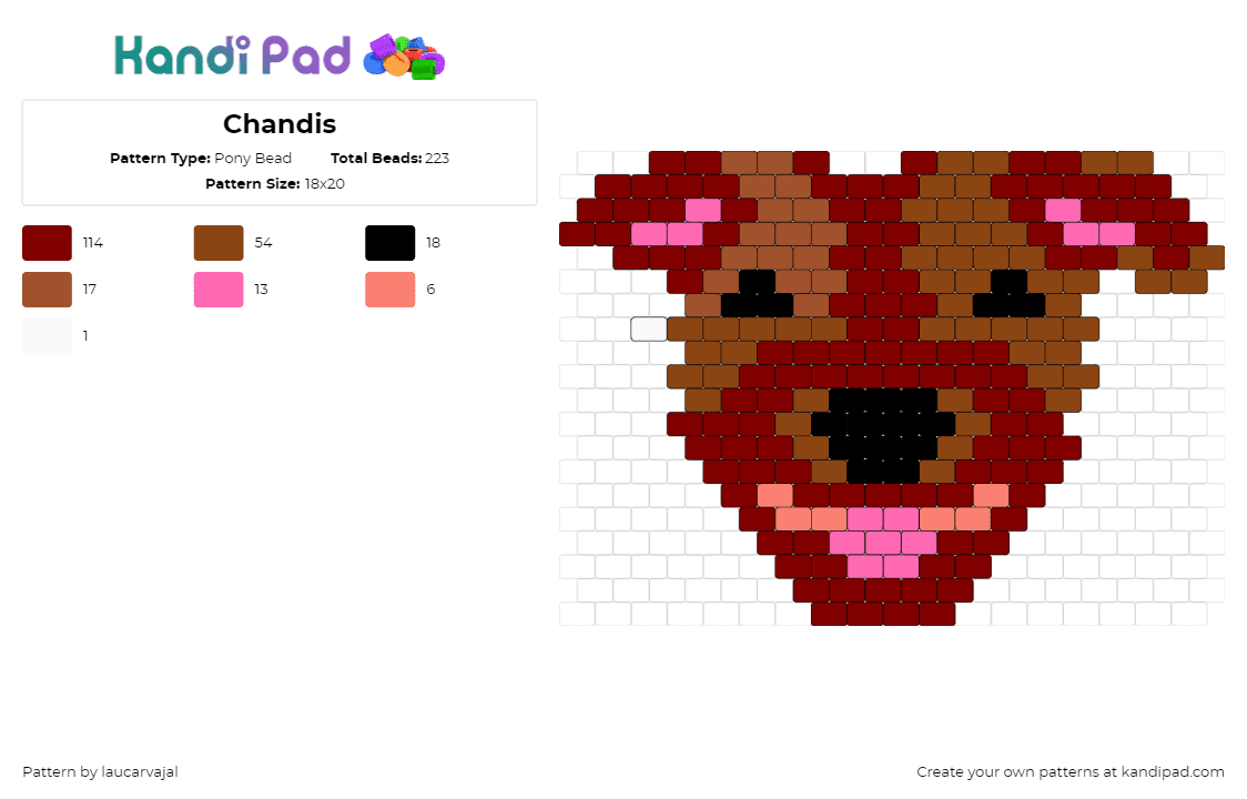 Chandis - Pony Bead Pattern by laucarvajal on Kandi Pad - dog,pet,animal,cute,head,smile,brown,pink