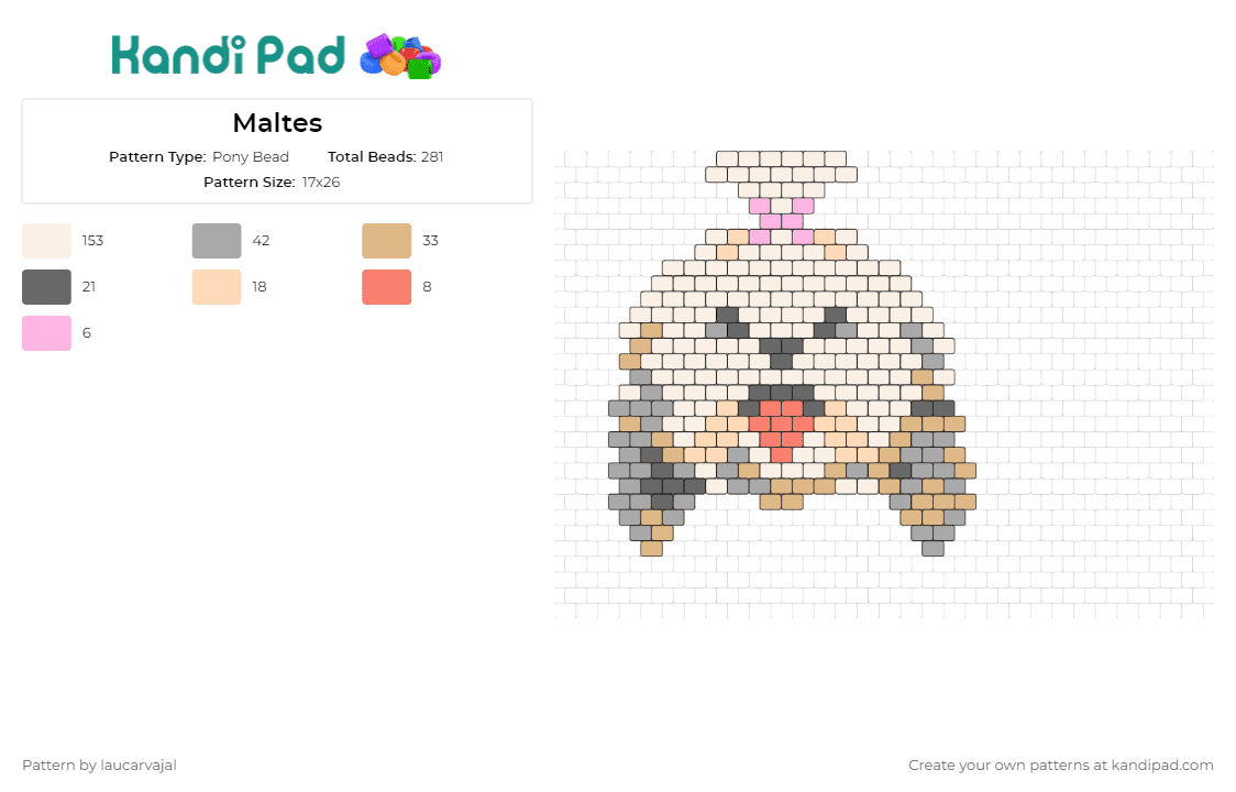 Maltes - Pony Bead Pattern by laucarvajal on Kandi Pad - maltese,dog,pet,animal,tongue,cute,simple,beige