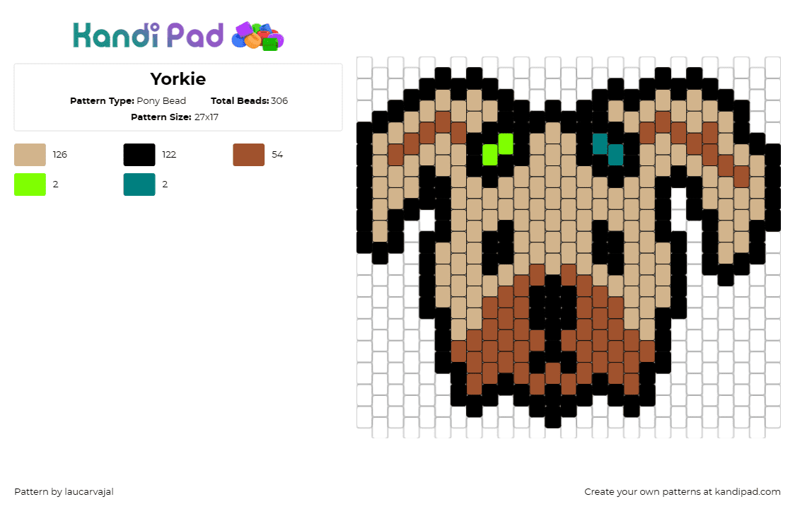 Yorkie - Pony Bead Pattern by laucarvajal on Kandi Pad - yorkie,dog,animal,cute,fluffy,tan,brown