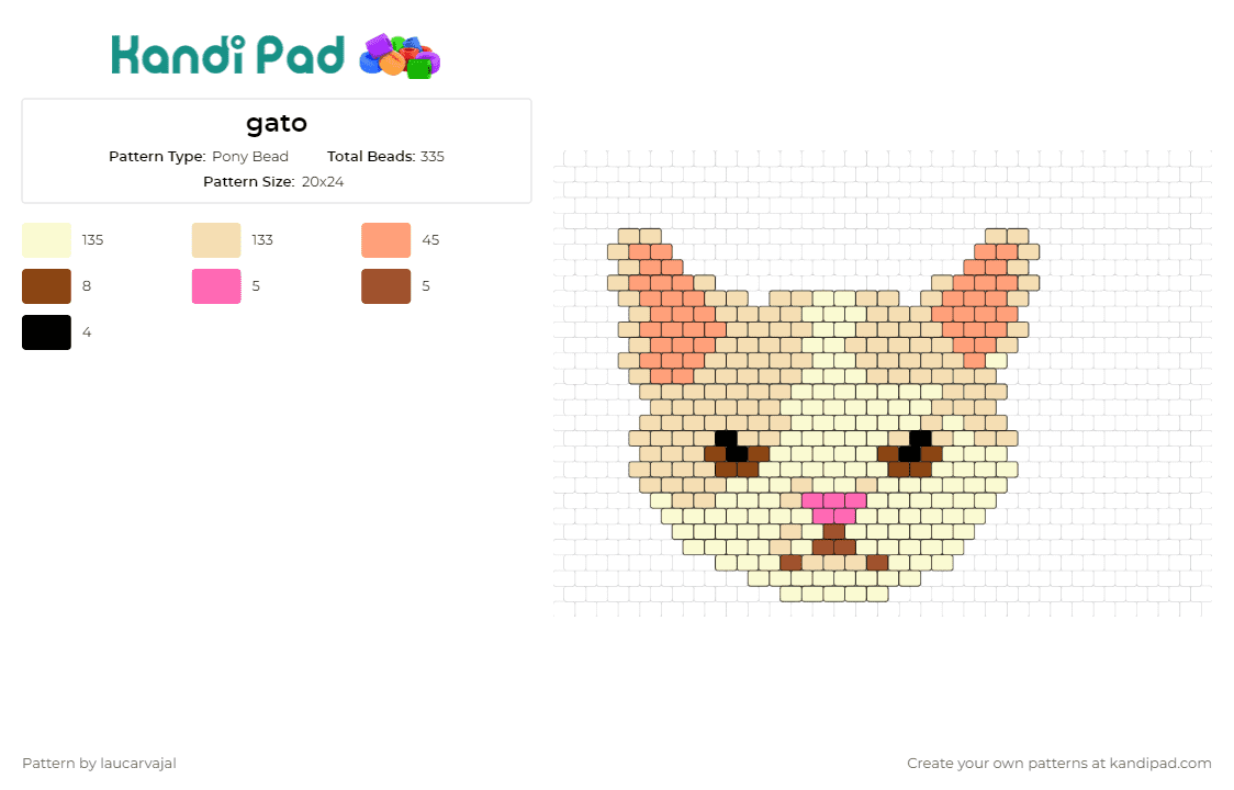 gato - Pony Bead Pattern by laucarvajal on Kandi Pad - cat,kitty,animal,face,angry,beige