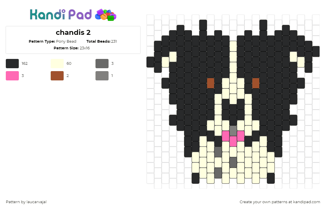 chandis 2 - Pony Bead Pattern by laucarvajal on Kandi Pad - border collie,dog,animal,portrait,head,pet,black,beige