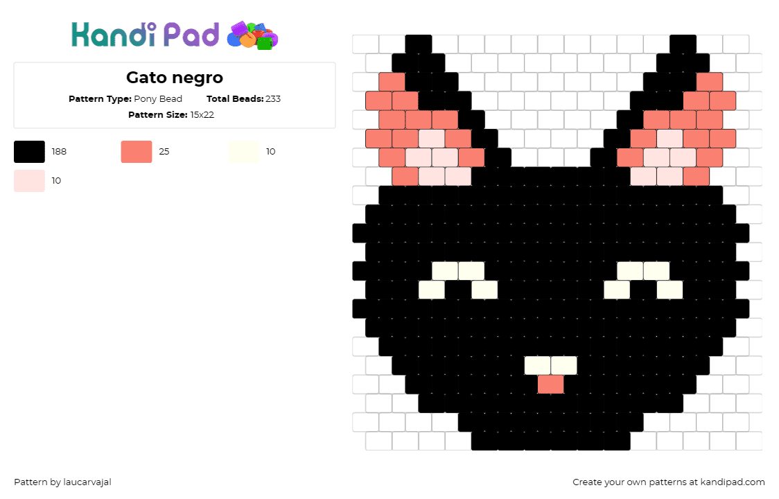 Gato negro - Pony Bead Pattern by laucarvajal on Kandi Pad - cat,animal,cute,happy,black,pink