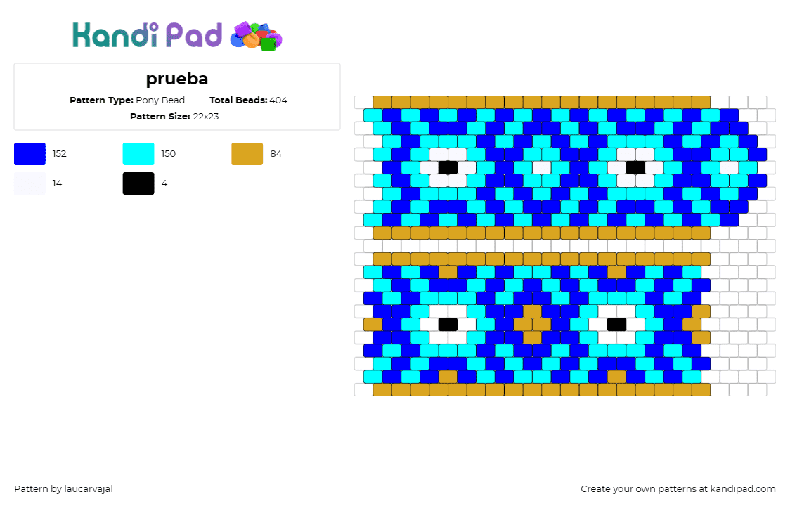 prueba - Pony Bead Pattern by laucarvajal on Kandi Pad - geometric,cuff,symmetry,elegant,blue,white,gold,pattern,bracelet