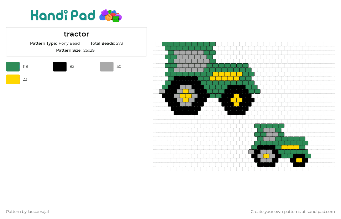 tractor - Pony Bead Pattern by laucarvajal on Kandi Pad - tractor,john deere,farm,vehicle,equipment,agricultural,iconic,nostalgic,detailed,green