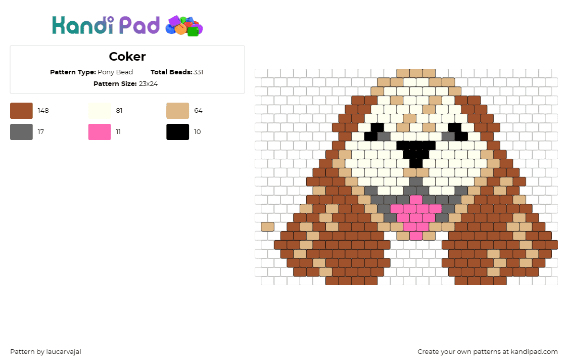 Coker - Pony Bead Pattern by laucarvajal on Kandi Pad - cocker spaniel,dog,animal,pet,cute,happy,smile,brown,tan