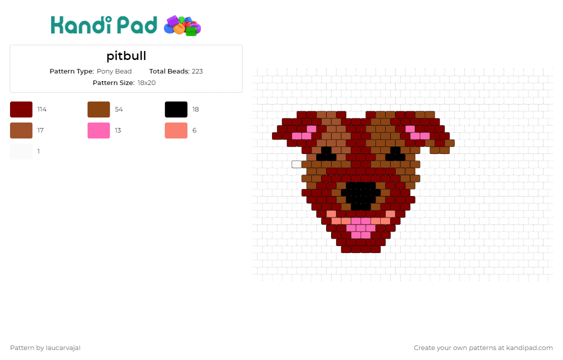 pitbull - Pony Bead Pattern by laucarvajal on Kandi Pad - pitbull,dog,animal,cute,playful,friendly,smile,brown