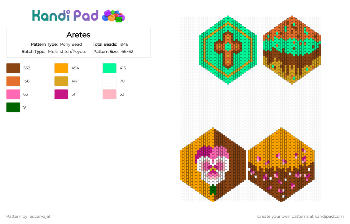 Aretes - Pony Bead Pattern by laucarvajal on Kandi Pad - teal,orange,red