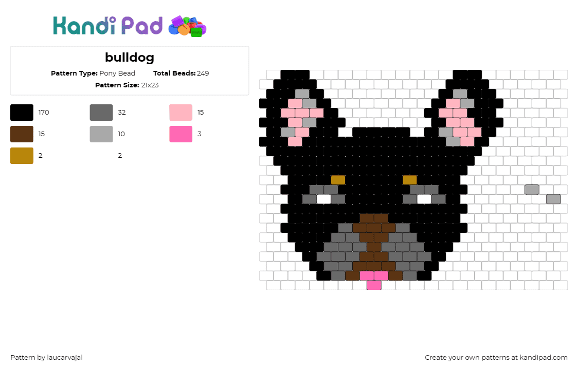 bulldog - Pony Bead Pattern by laucarvajal on Kandi Pad - frenchie,bulldog,animal,pet,cute,tongue,black