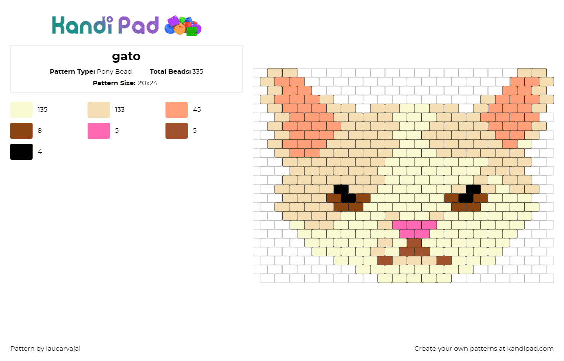 gato - Pony Bead Pattern by laucarvajal on Kandi Pad - cat,kitty,animal,face,angry,beige