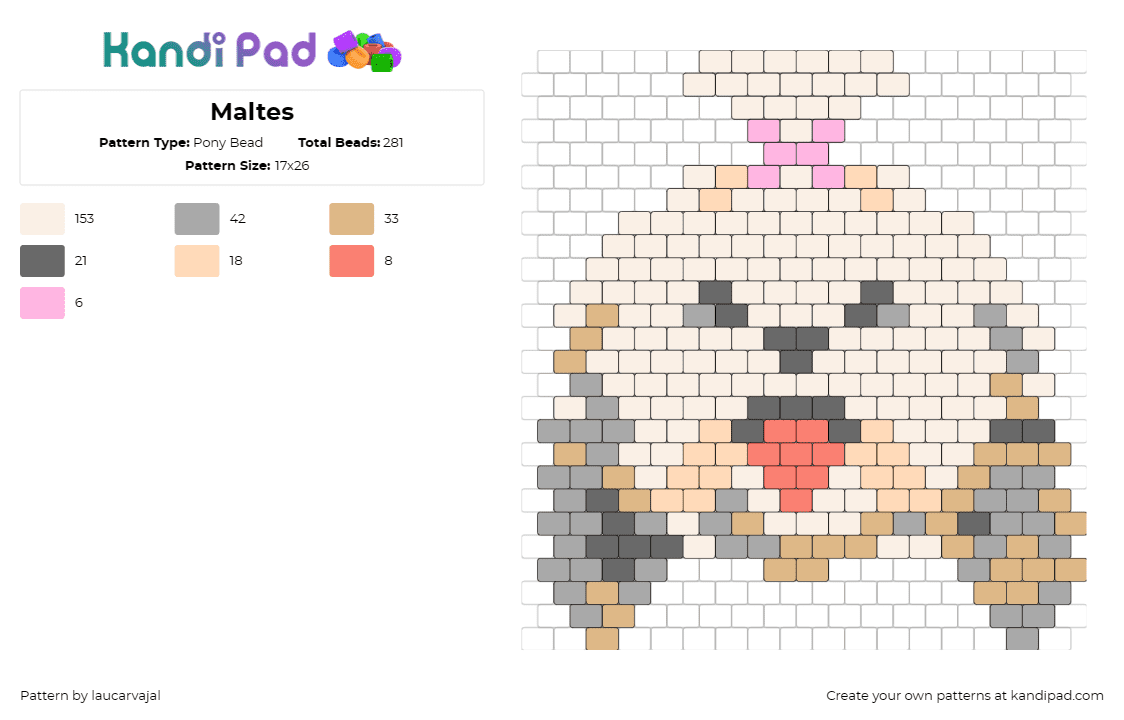 Maltes - Pony Bead Pattern by laucarvajal on Kandi Pad - maltese,dog,pet,animal,tongue,cute,simple,beige