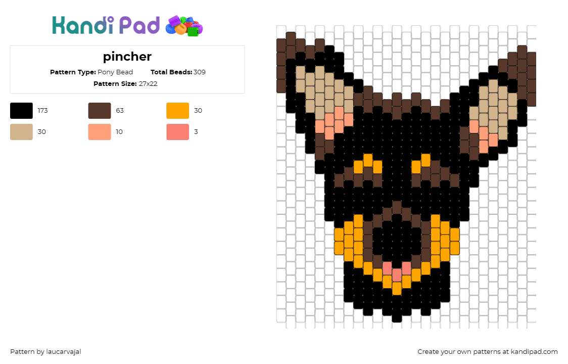 pincher - Pony Bead Pattern by laucarvajal on Kandi Pad - pinscher,dog,animal,cute,brown