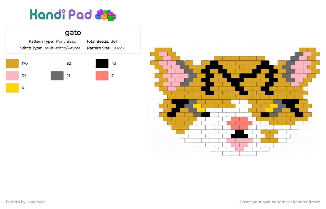 gato - Pony Bead Pattern by laucarvajal on Kandi Pad - cat,kitty,orange