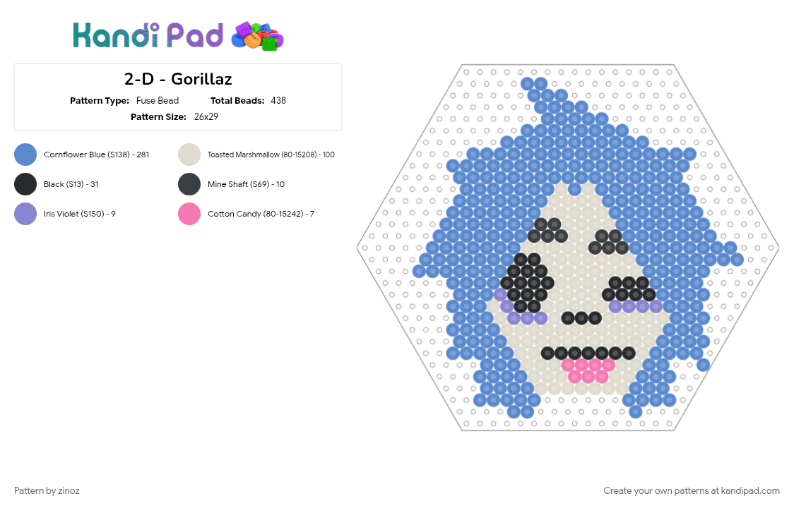 2-D - Gorillaz - Fuse Bead Pattern by zinoz on Kandi Pad - blue, cartoon, gorillaz, silly