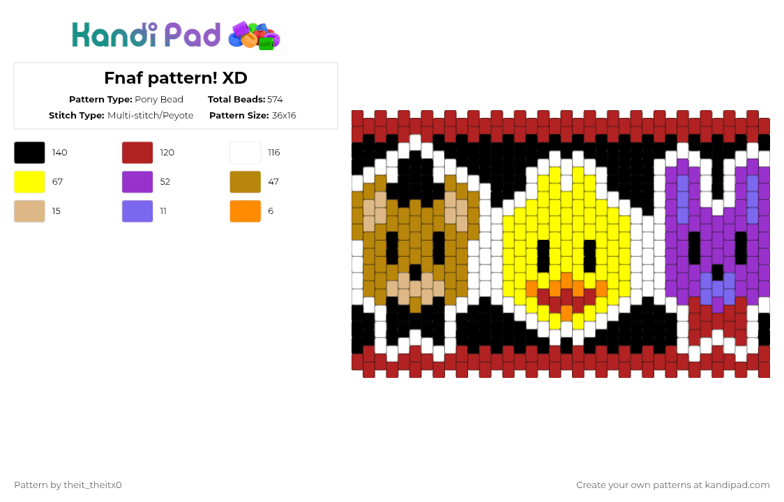 Fnaf pattern! XD - Pony Bead Pattern by theit_theitx0 on Kandi Pad - red,yellow,purple,gold