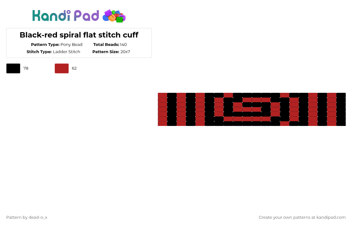 Black-red spiral flat stitch cuff - Pony Bead Pattern by dead-o_x on Kandi Pad - red,black