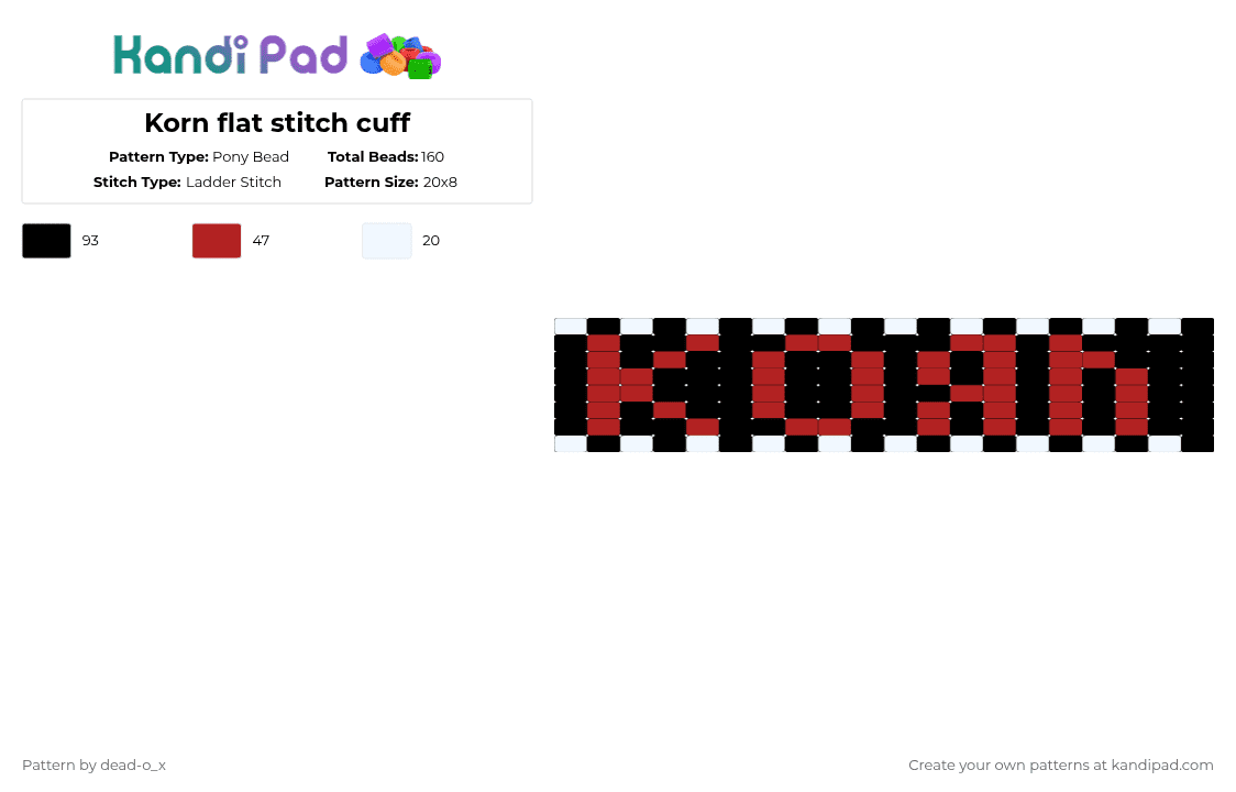 Korn flat stitch cuff - Pony Bead Pattern by dead-o_x on Kandi Pad - red,white