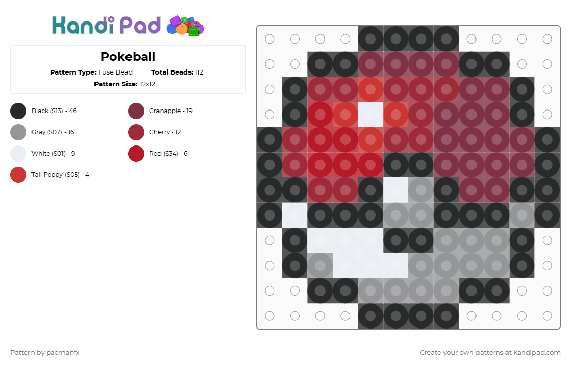 Pokeball - Fuse Bead Pattern by pacmanfx on Kandi Pad - red,brown