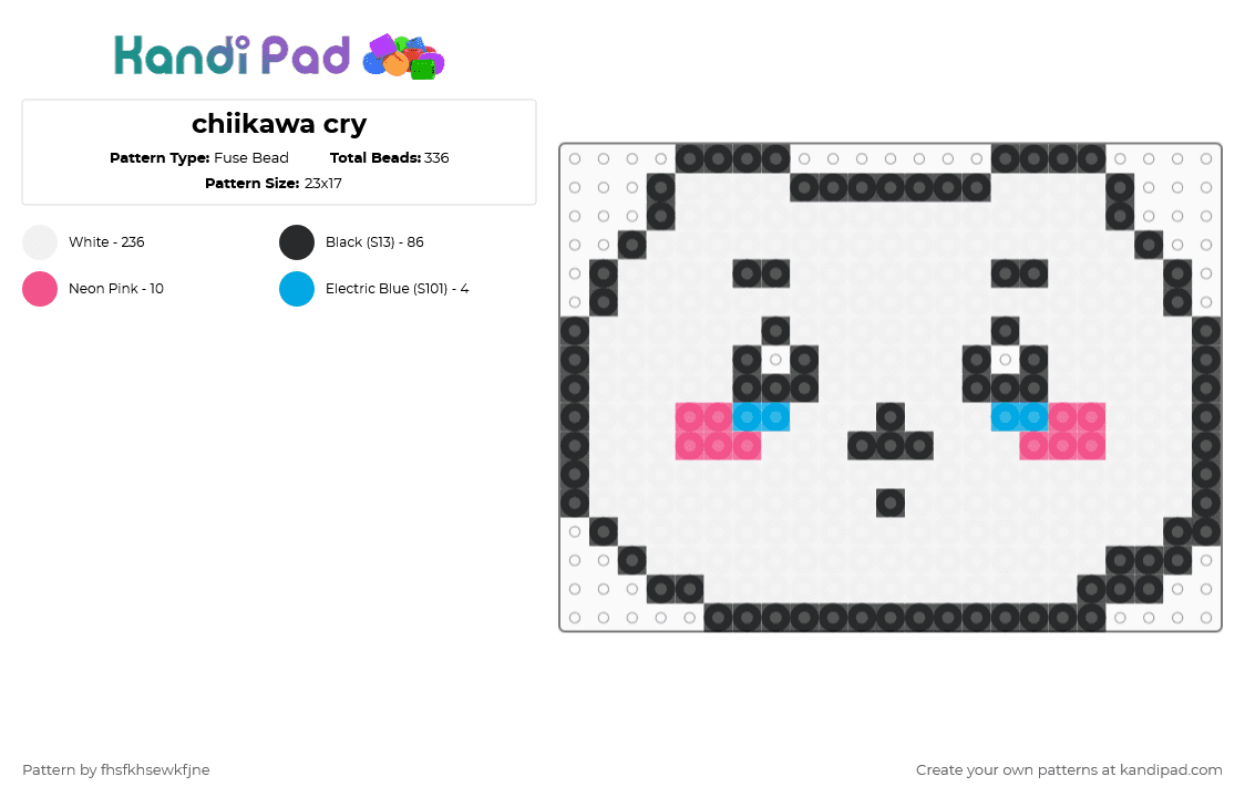 chiikawa cry - Fuse Bead Pattern by fhsfkhsewkfjne on Kandi Pad - white,light blue,pink