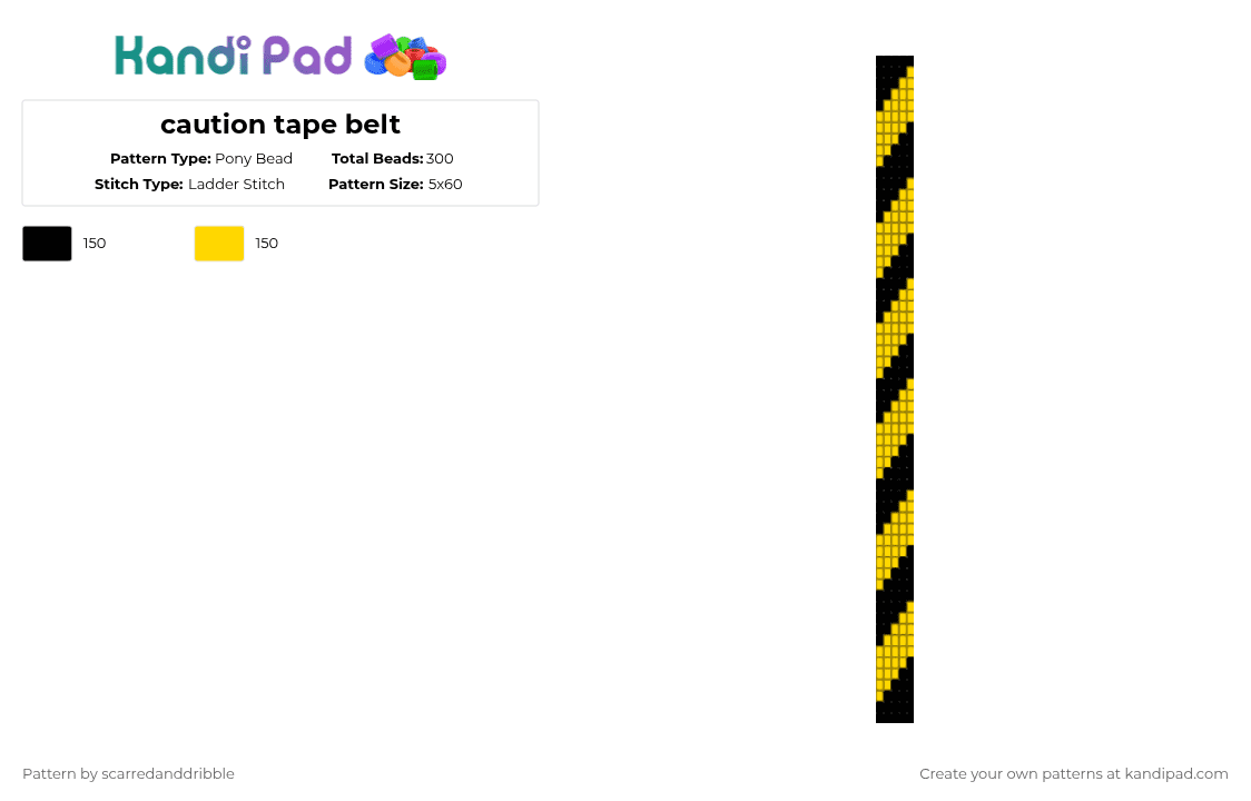 caution tape belt - Pony Bead Pattern by scarredanddribble on Kandi Pad - black,yellow