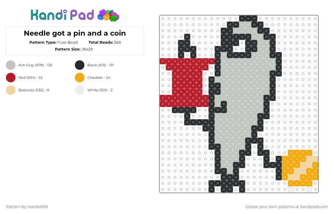Needle got a pin and a coin Fuse Bead Pattern - Kandi Pad | Kandi ...