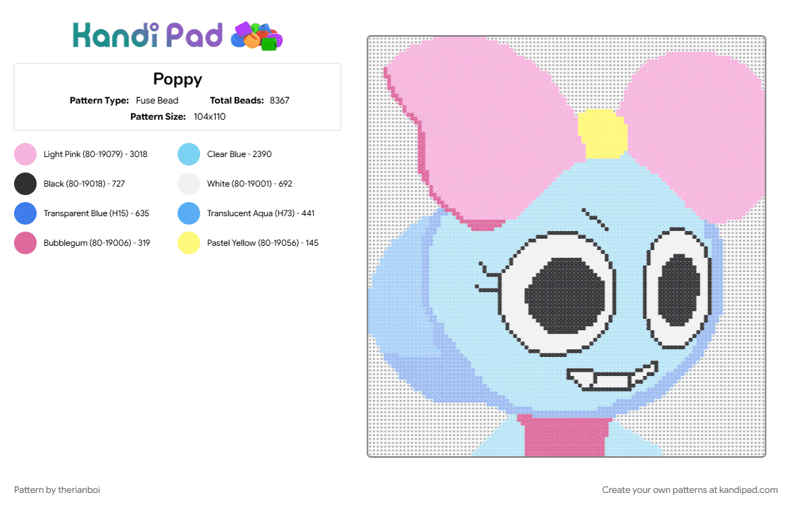 Poppy - Fuse Bead Pattern by therianboi on Kandi Pad - dandys world, light blue, pink, poppy
