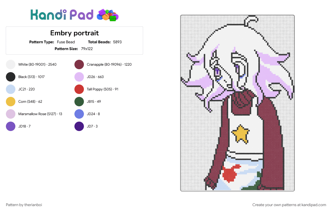 Embry portrait - Fuse Bead Pattern by therianboi on Kandi Pad - 