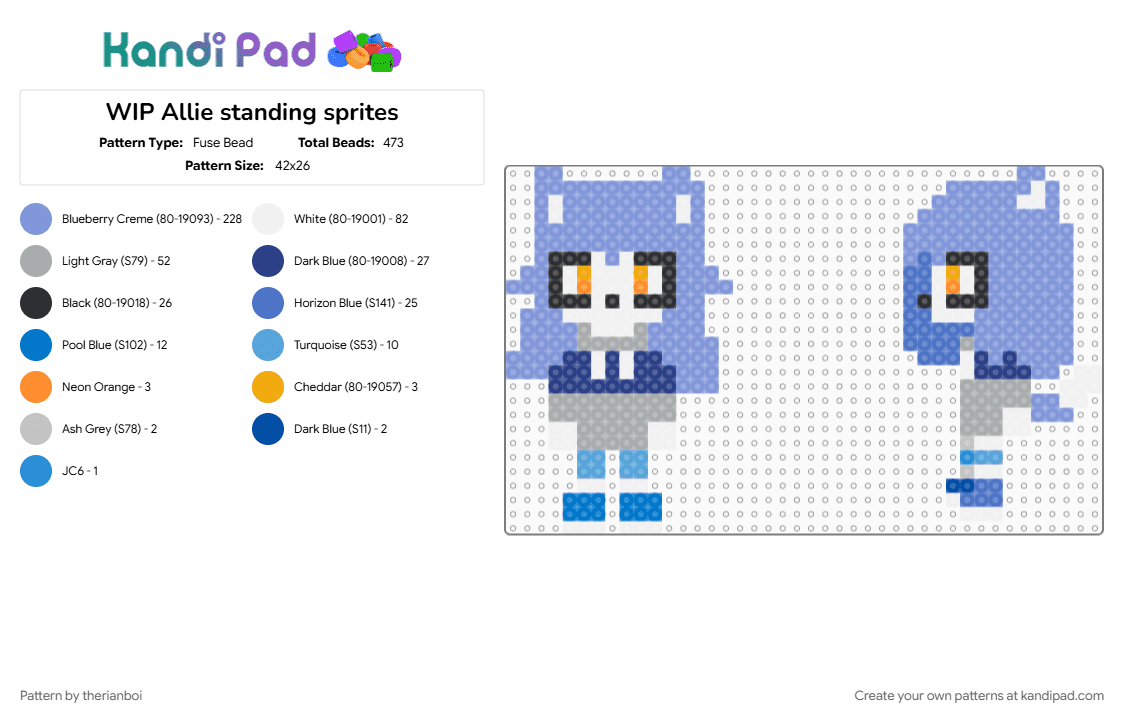 WIP Allie standing sprites - Fuse Bead Pattern by therianboi on Kandi Pad - 