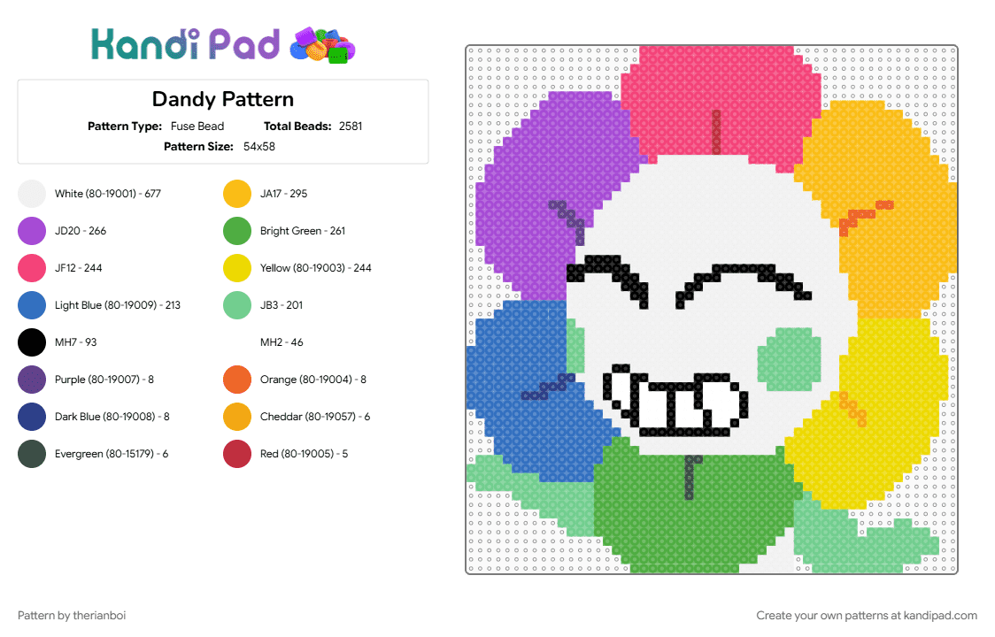 Dandy Pattern - Fuse Bead Pattern by therianboi on Kandi Pad - 
