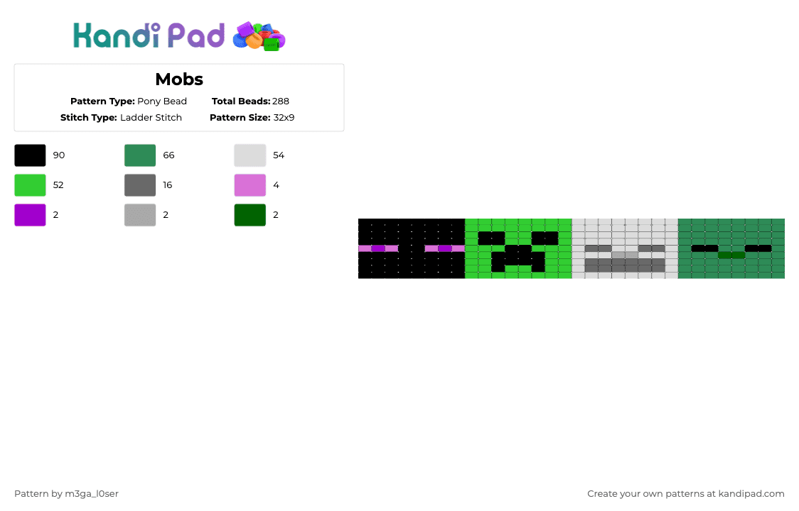 Mobs - Pony Bead Pattern by m3ga_l0ser on Kandi Pad - green