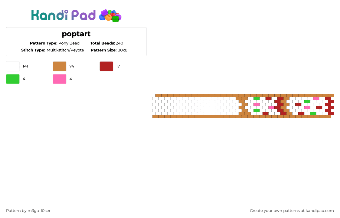 poptart - Pony Bead Pattern by m3ga_l0ser on Kandi Pad - white,orange