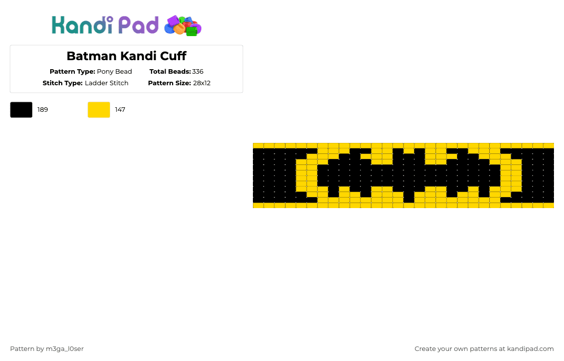 Batman Kandi Cuff - Pony Bead Pattern by m3ga_l0ser on Kandi Pad - black,yellow